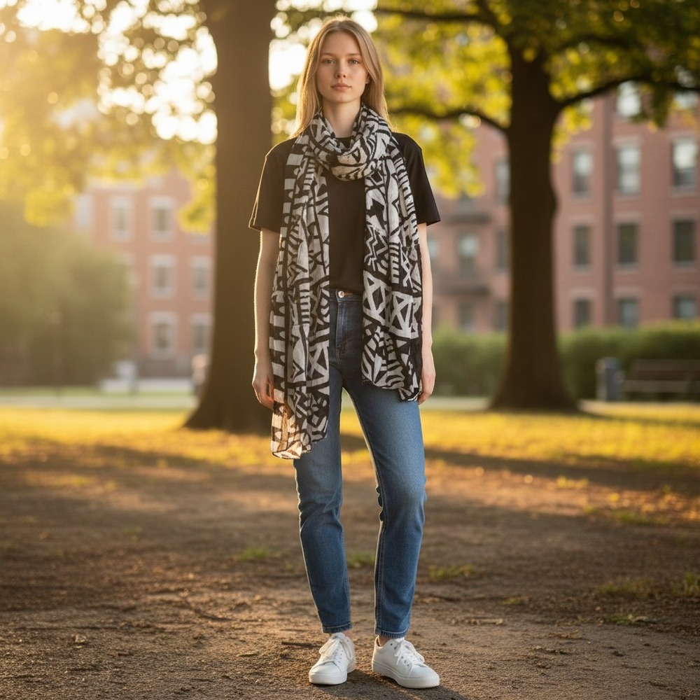 Charlotte Russe Navy White Geometric Tribal Print Infinity Scarf Boho Lightweigh